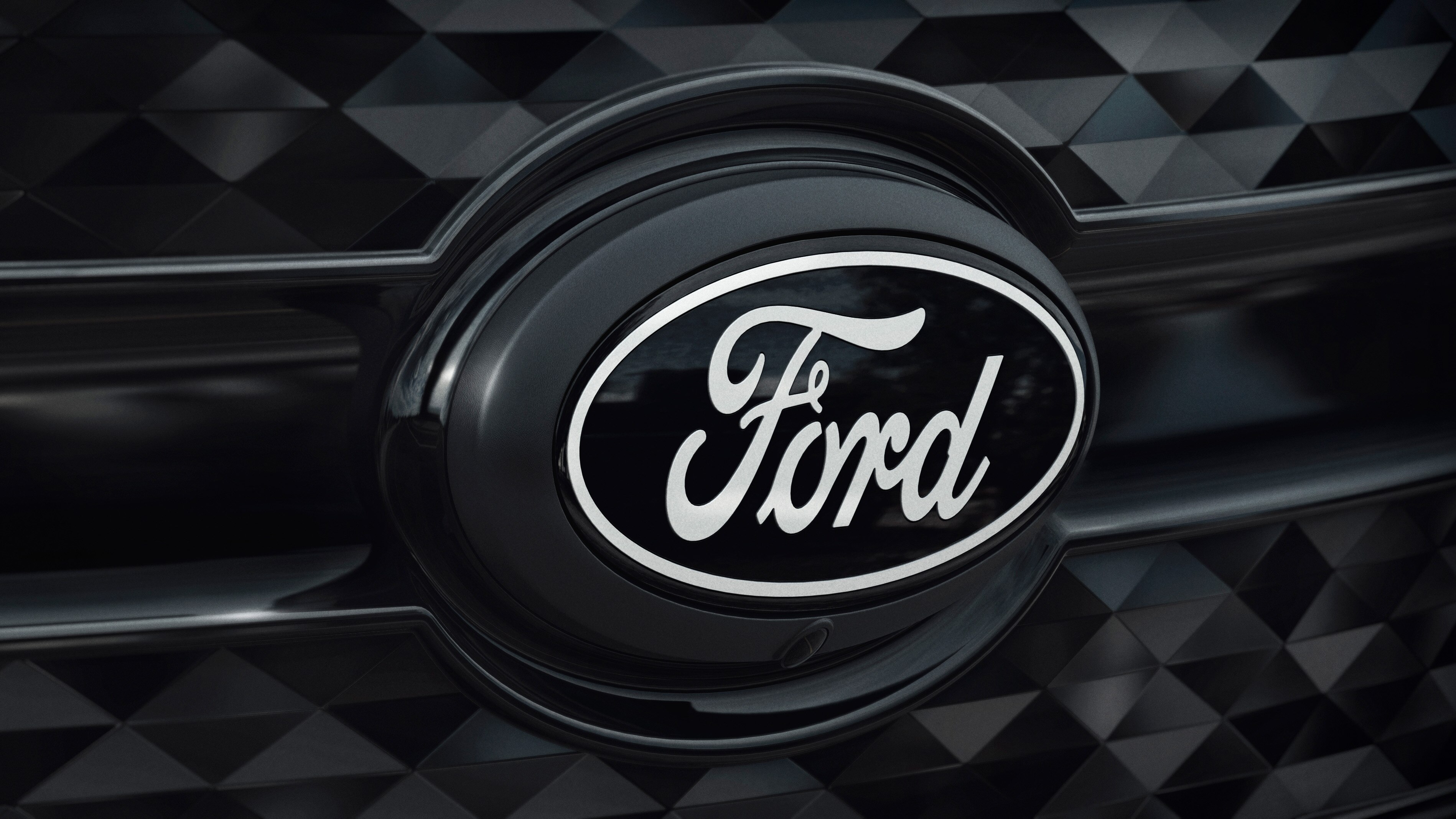 The black Ford oval and badging on the 2025 F-150® Lightning® Dark Elements package.